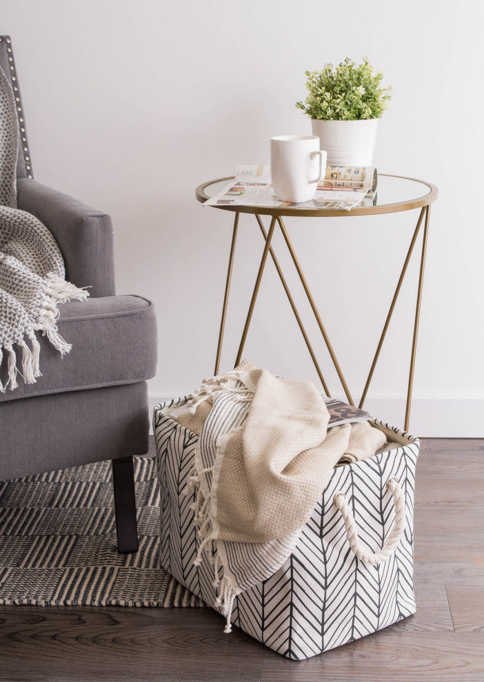 Polyester Bin Herringbone Off White Rectangle Medium 16"x10"x12"