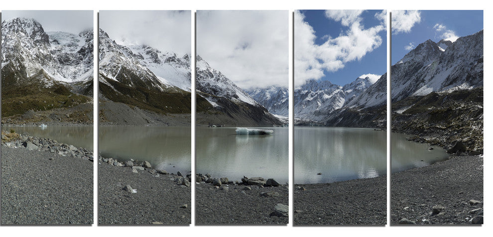 New Zealand Mountains Panorama, Large Landscape Canvas Art, 60"x28", 5 Panels