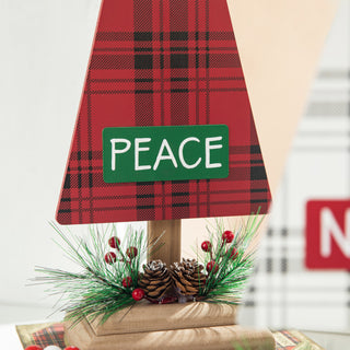 3-Piece Set Wooden Christmas Plaid Table Tree