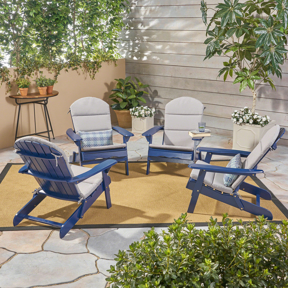 Malibu Outdoor Acacia Folding Adirondack Chairs and Cushion, Set of 4, Gray