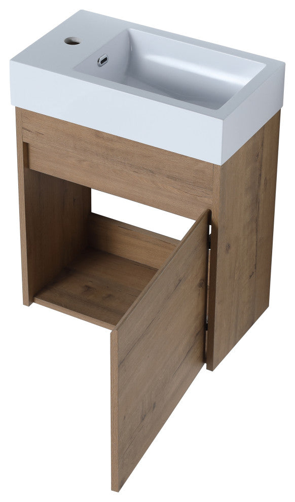 BNK 18" Small Bathroom Vanity with Sink 18 Inch, with Soft Close Door, 18x10, Imitative Oak
