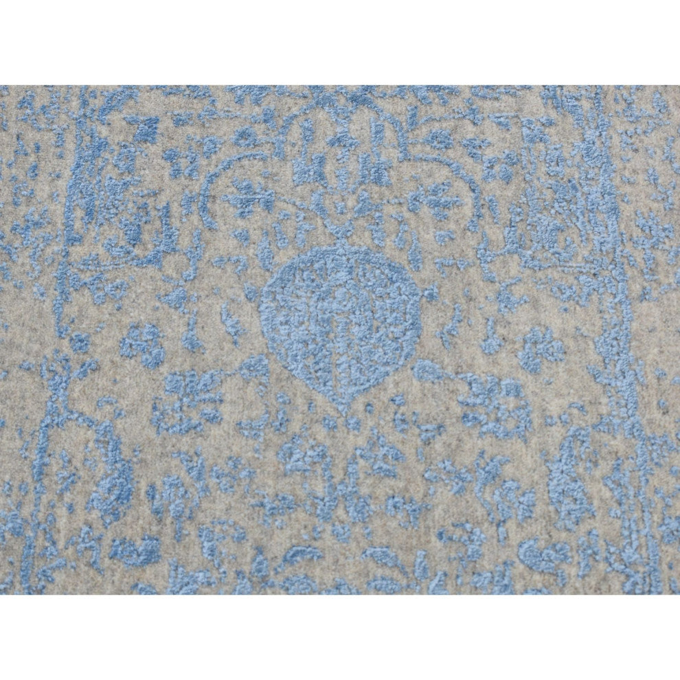 Blue Jacquard Hand Loomed Wool/Silk Pomegranate Design Runner Rug 2'5"x10'1"