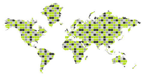 Studio Map Mural, Black and Green Tiles, Peel and Stick, 1 Panel, 74"x36"