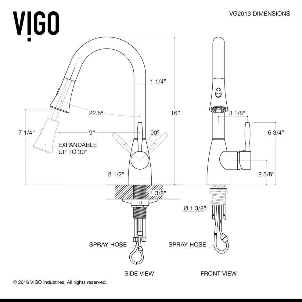 VIGO Aylesbury 16" H Single Handle Pull-Down Sprayer Kitchen Faucet, Stainless Steel, With Soap Dispenser
