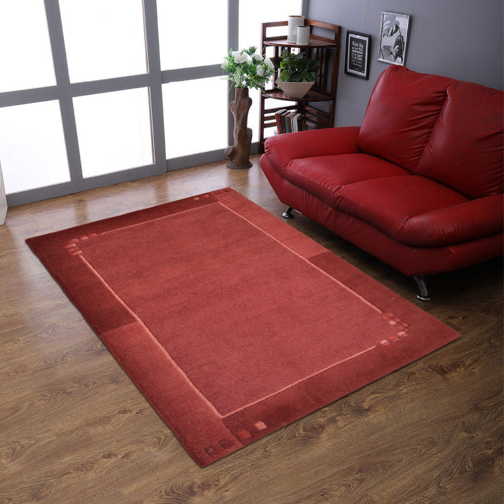 Hand Knotted Tibbati Wool Area Rug Contemporary Dark Red