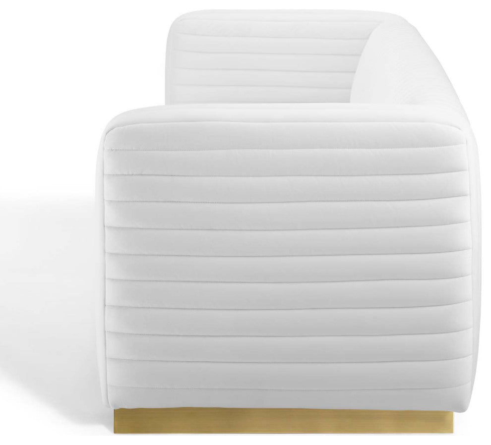 Tufted Sofa, Velvet, White, Modern, Living Lounge Room Hotel Lobby Hospitality