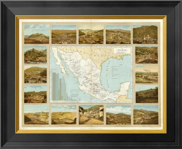 "Carta Minera, 1885" Framed Canvas Giclee by Antonio Garcia Cubas, 20x17"