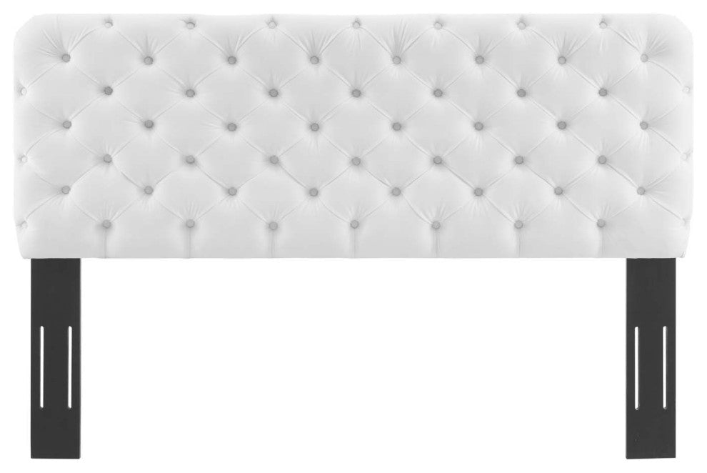 Tufted Headboard, Full Queen Size, Velvet, White, Modern Contemporary, Bedroom