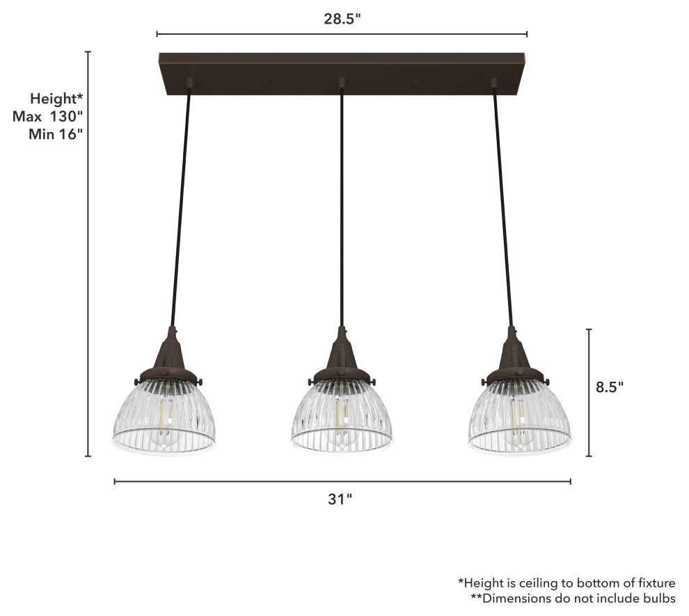 Cypress Grove Onyx Bengal 3 Light Linear Cluster Ceiling Light Fixture