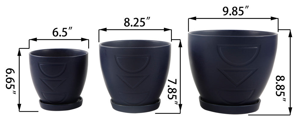 10" and 8" and 6.75" Hamburg Ceramic Pot On Saucer Set of 3