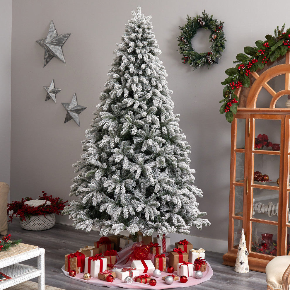 9' Flocked South Carolina Spruce Artificial Christmas Tree With 850 Clear Lights