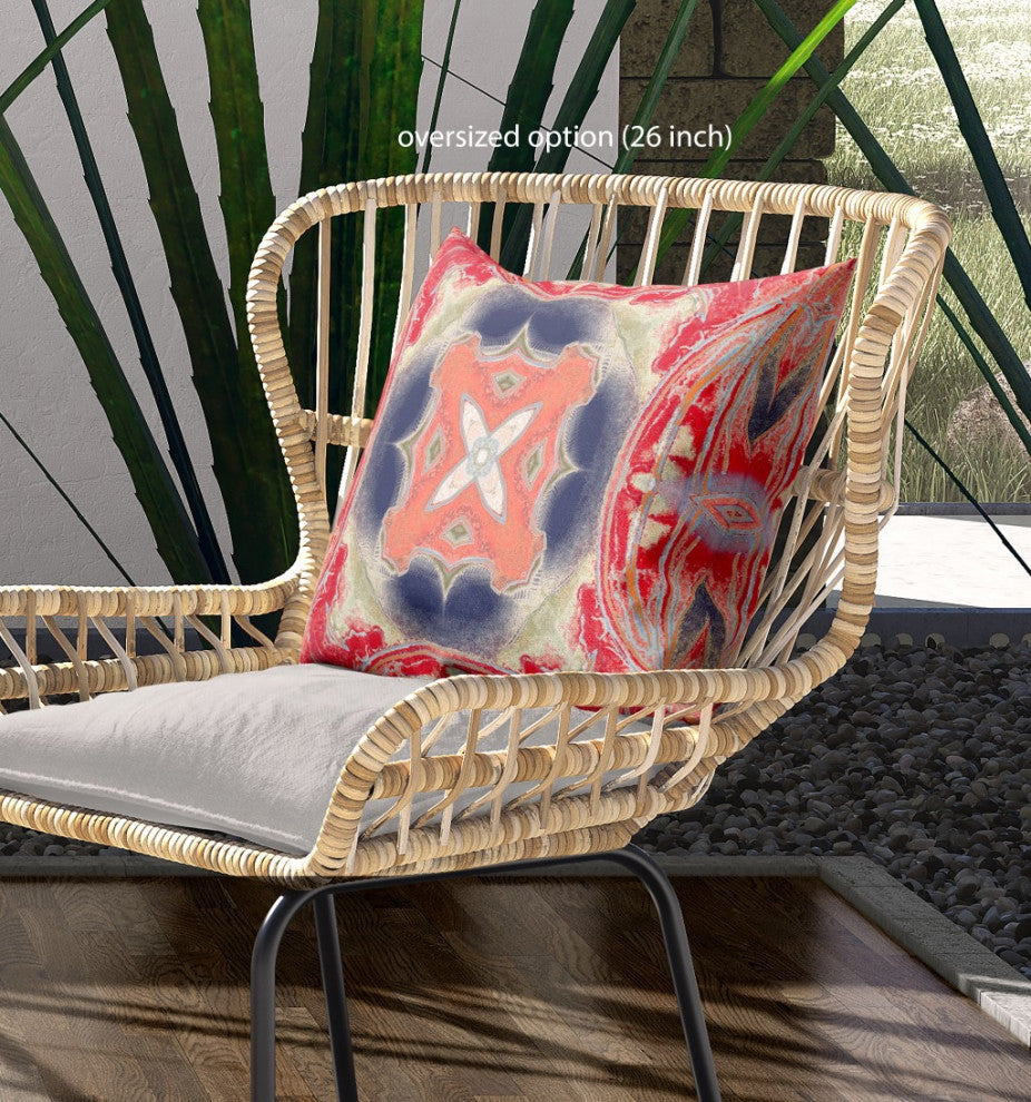 18" Red Cream Geo Tribal Indoor Outdoor Throw Pillow