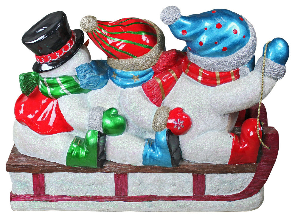 Illuminated Snowmen On Sled Statue