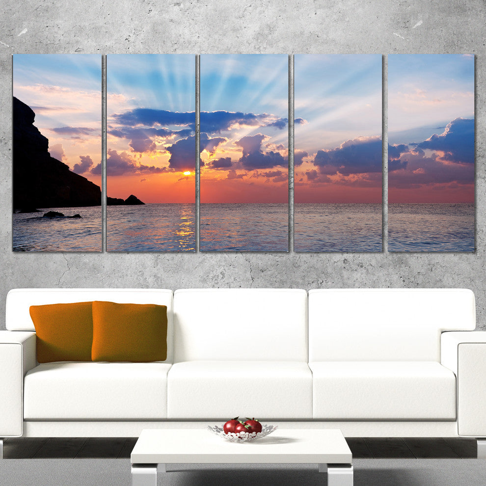Beautiful Raising Sun and Mountains, Landscape Canvas Art, 60"x28", 5 Panels