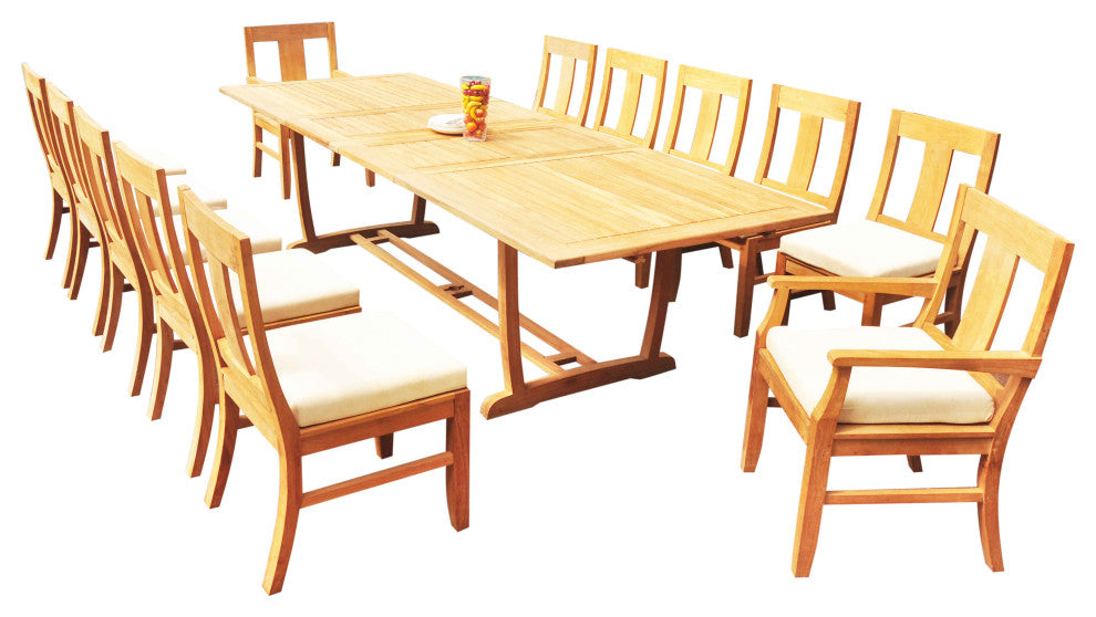 13-Piece Outdoor Teak Dining Set: 117" Masc Rectangle Table, 12 Osbo Chairs