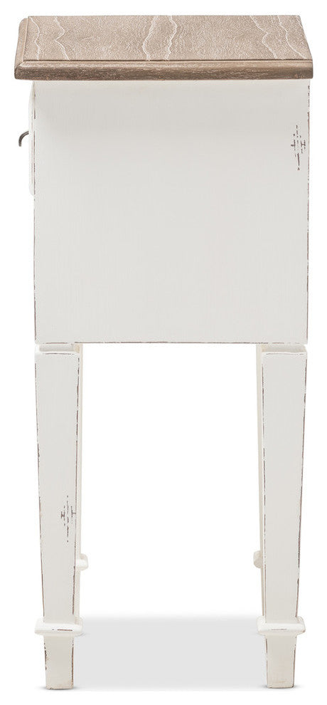 Dauphine Weathered Oak and White Wash Distressed Finish Wood Nightstand