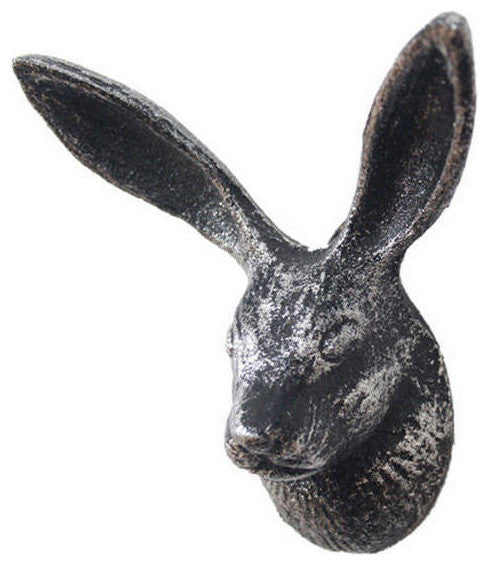 Rustic Silver Cast Iron Decorative Rabbit Hook 5"