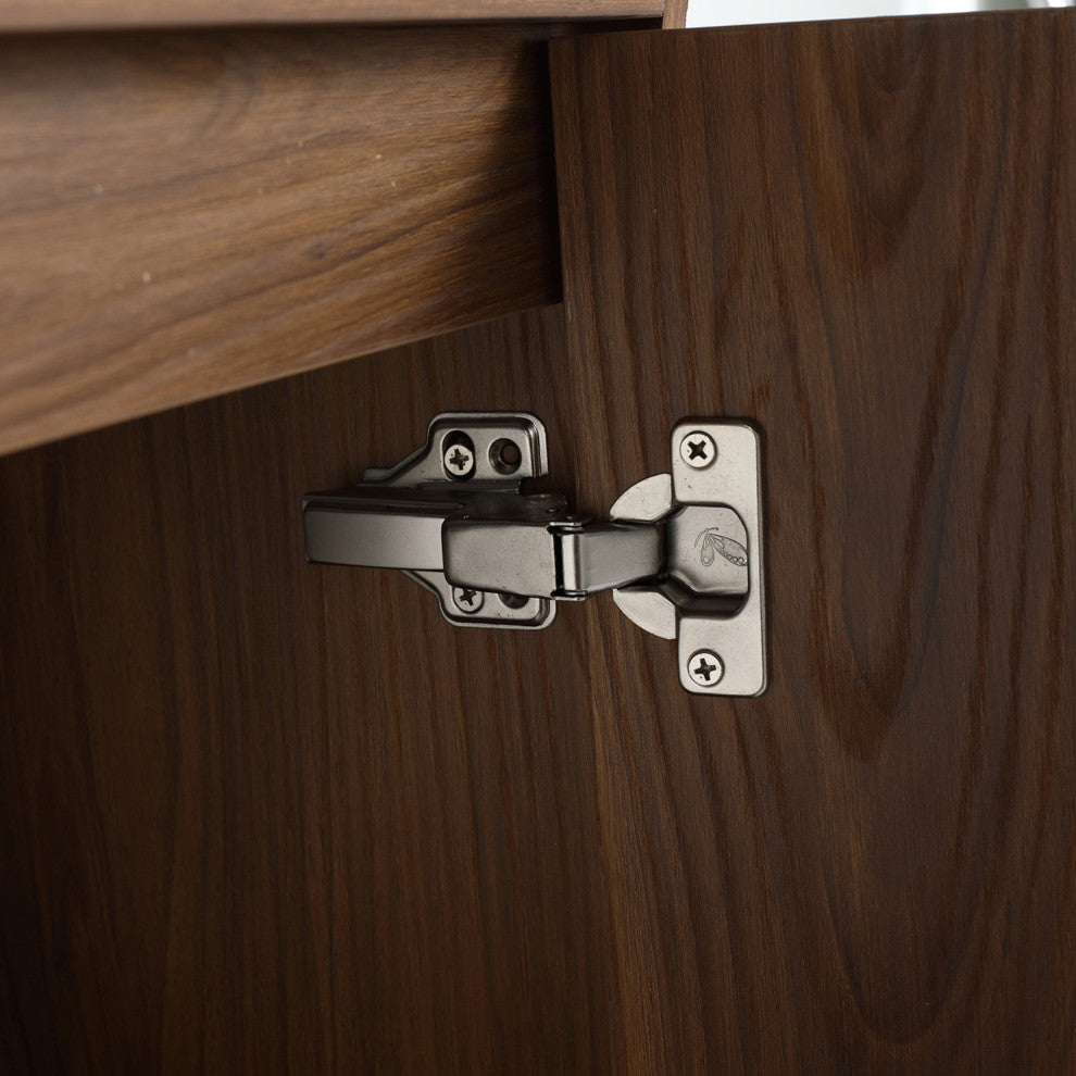 Single Vanity, Brown Walnut Finish With Solid Surface Resin White Sink, 30"