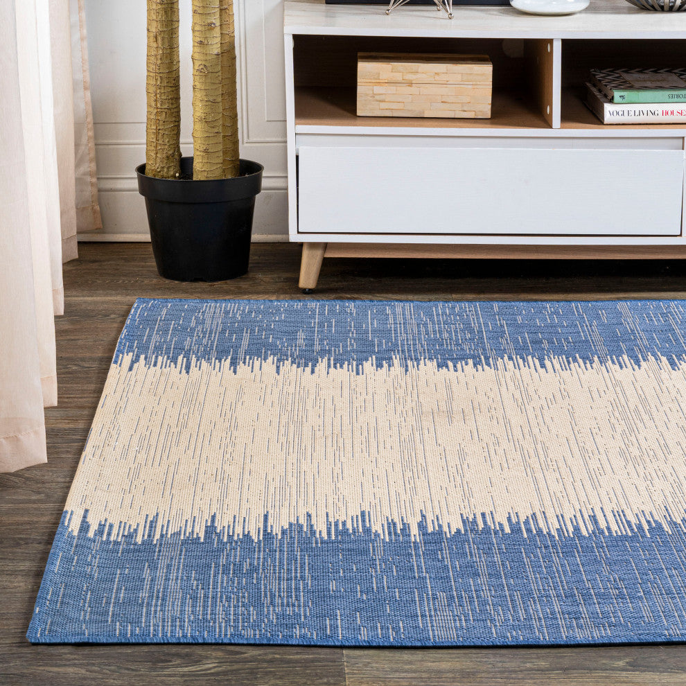 Tavira Modern Strie' Area Rug, Blue/Beige, 5 X 8