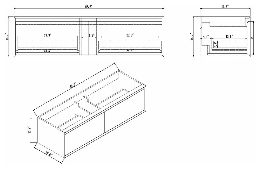 Aurora 60'' Single Sink Wall Mounted Modern Bathroom Vanity, Red Oak