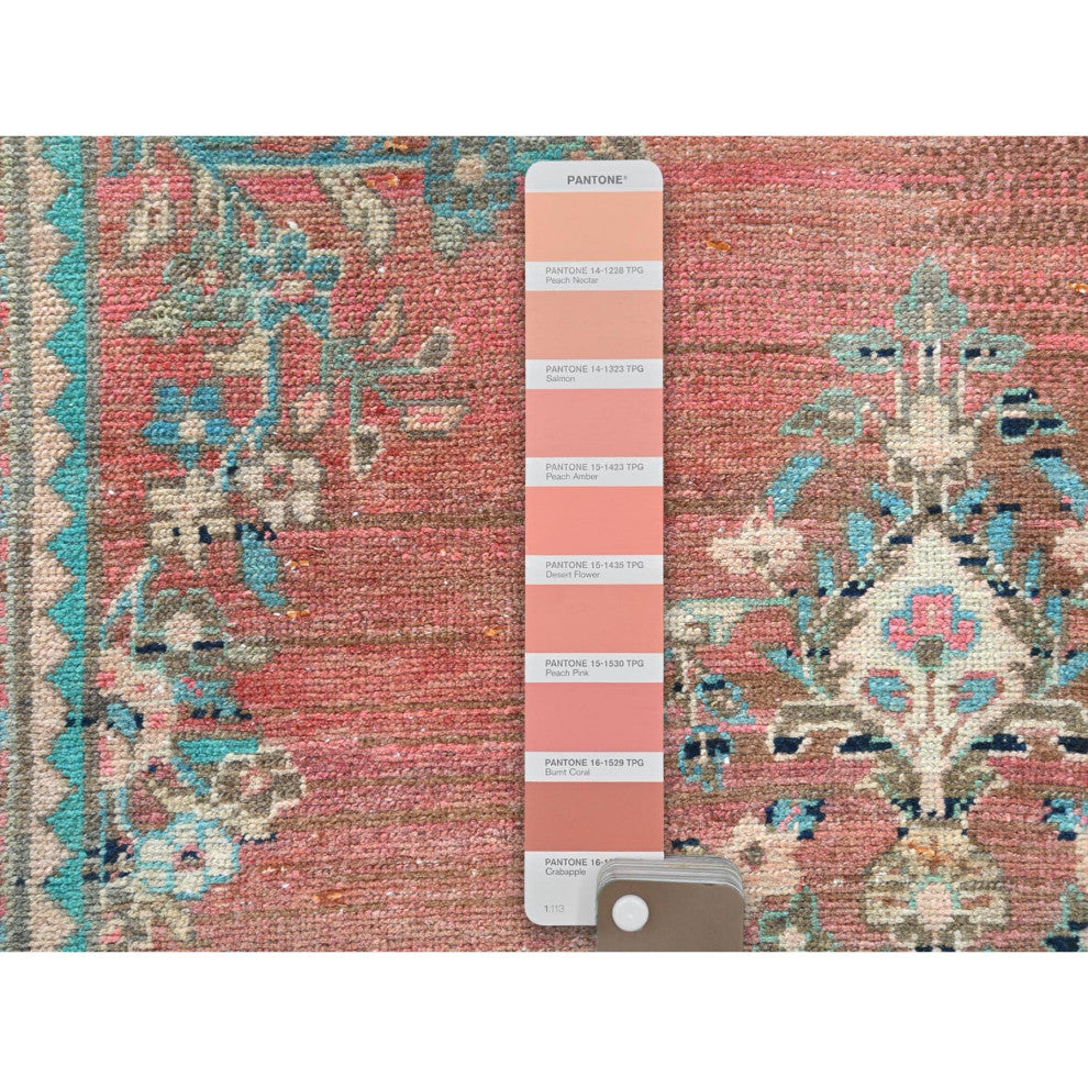 Tomato Red Hand Knotted Old Persian Bibikabad Pure Wool Runner Rug, 3'9"x12'3"