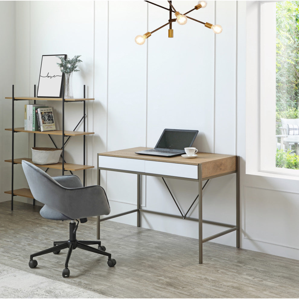 Loft Lyfe Anisa Desk, 2 Storage Drawers, Natural/Bronze