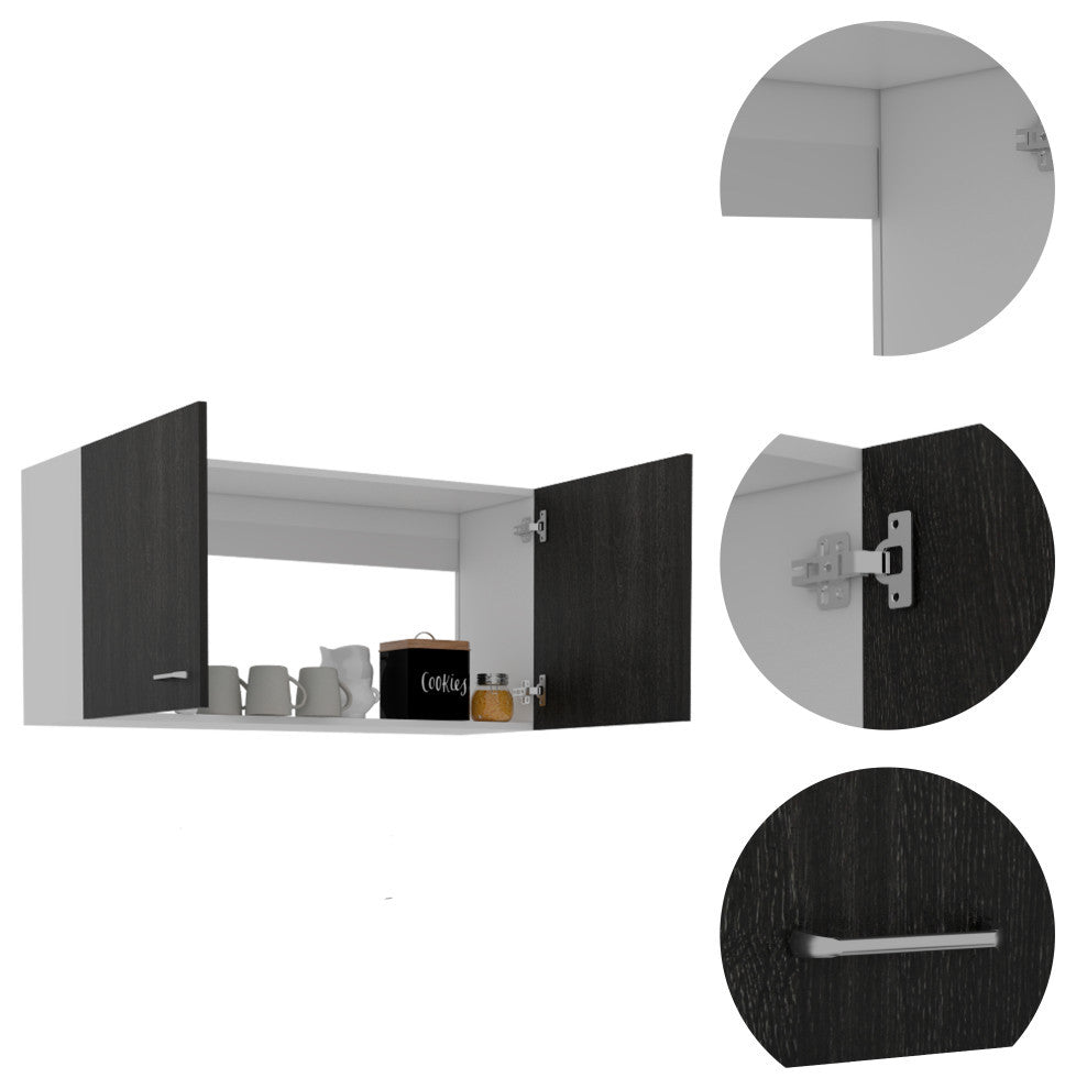 Oklahoma Wall Cabinet with 2 Doors and Metal Handles, Black/White
