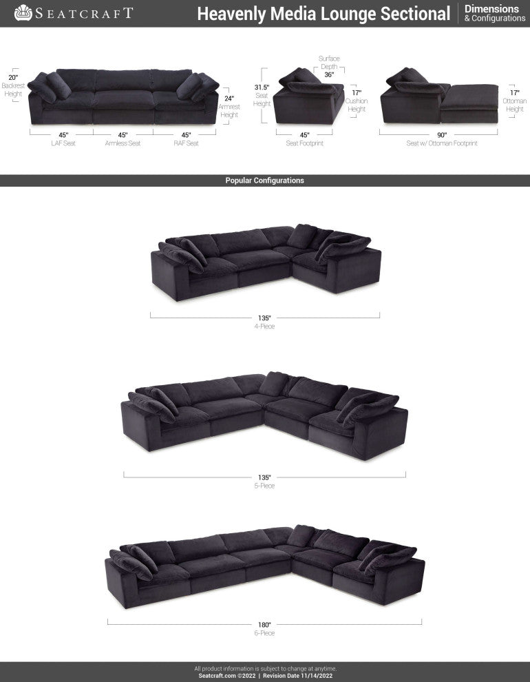 Seatcraft Heavenly, Black, 4-Piece L-Sectional