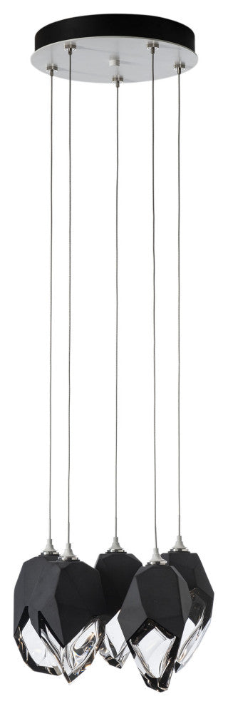 Chrysalis 5-Light Large Crystal Pendant White Finish- Long, Black Crystal