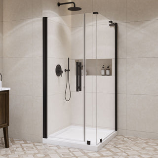 Pasadena 36"Wx36"Dx74 3/4"H Corner Pivot Shower Kit Black Base