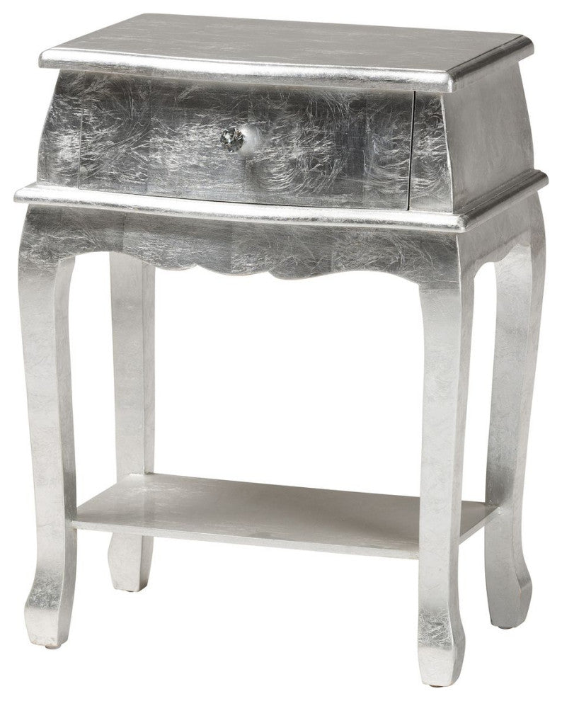 Harriet Classic and Traditional Silver Finished Wood 1-Drawer Nightstand