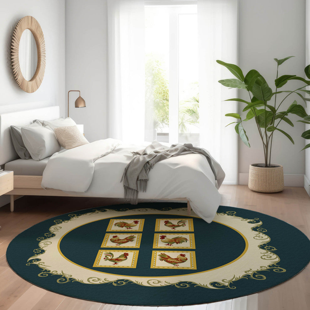 Indoor/Outdoor Kendall KE4 Black Machine Washable 8' x 8' Round Rug