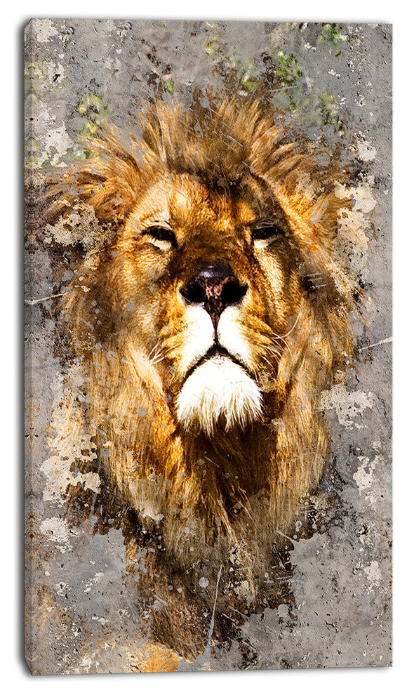 "Lion Head With Textures" Animal Digital Canvas Print, 20"x40"