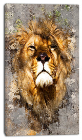 "Lion Head With Textures" Animal Digital Canvas Print, 20"x40"