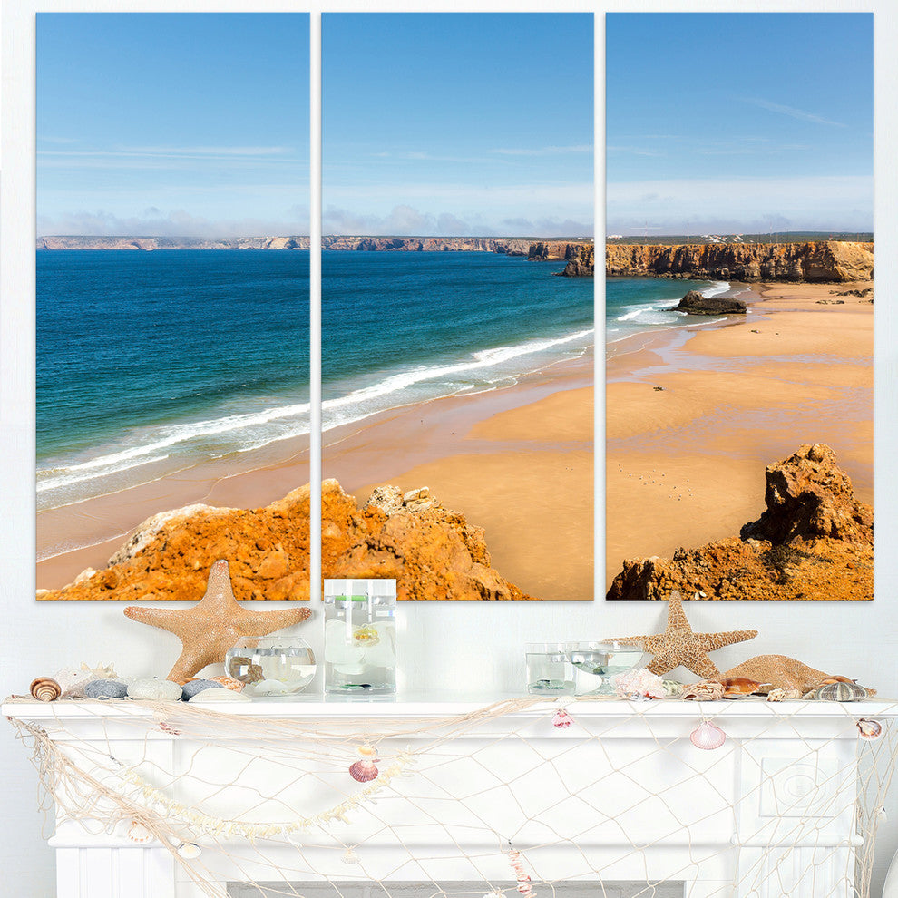 "Serene Rocky Bay Portugal" Metal Wall Art, 3 Panels, 36"x28"