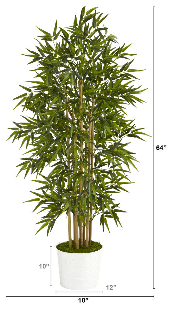 64" Bamboo Artificial Tree, White Tin Planter