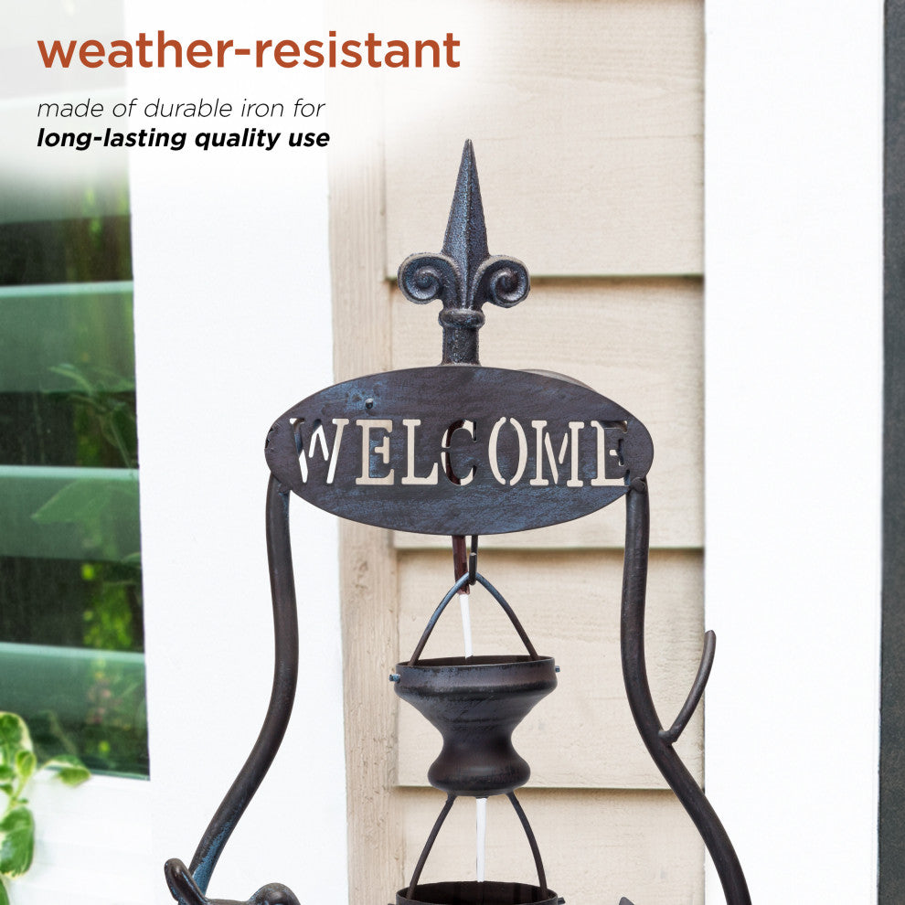 41" Tall Indoor/Outdoor Metal Hanging 7-Cup Tiered Floor Water Fountain, Bronze