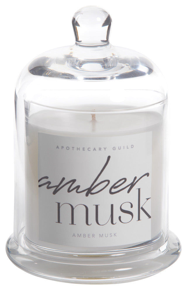 Amber Musk Scented Candle Jar With Glass Dome