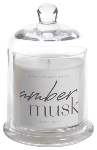 Amber Musk Scented Candle Jar With Glass Dome
