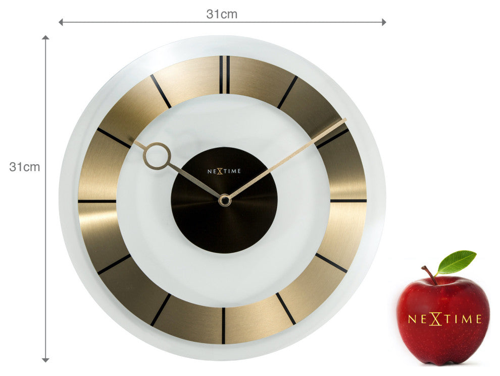 Retro Wall Clock, Clear Glass and Stainless Steel, Round, Battery Operated, Gold