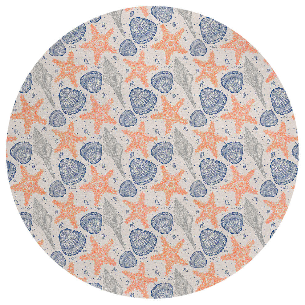 Indoor/Outdoor Seabreeze SZ4 Flax Machine Washable 8' x 8' Round Rug