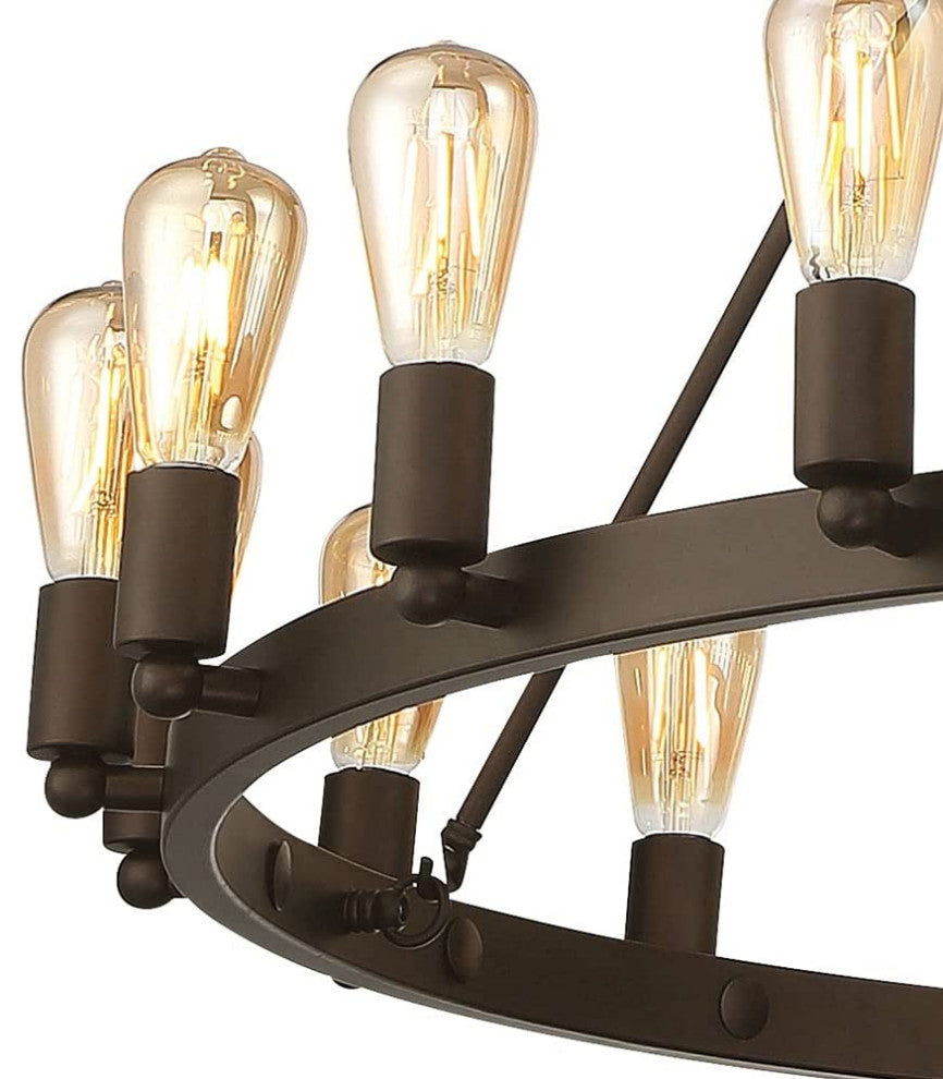 20 Light Candle Style Wagon Wheel Chandelier, Oil Rubbed Bronze/Gold
