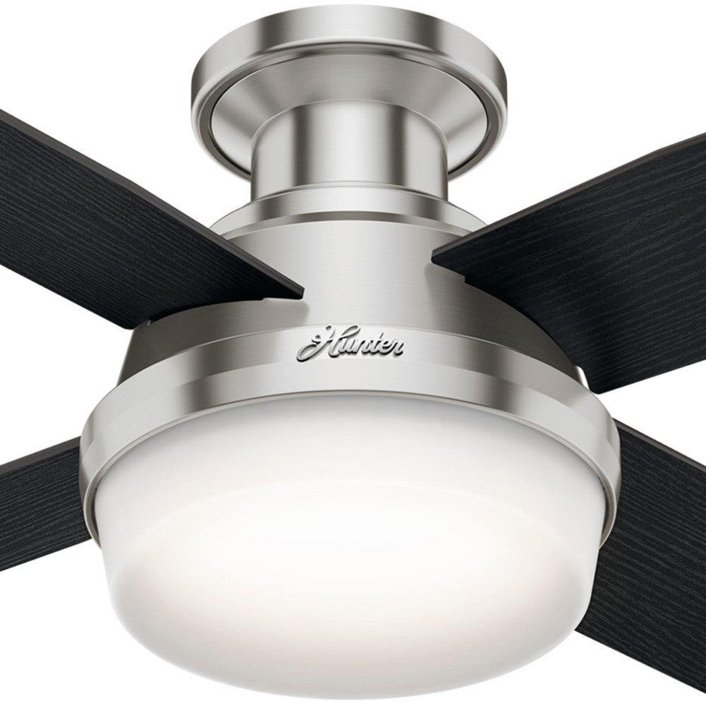 Hunter Fan Company  44" Dempsey Low Profile  Ceiling Fan With Light + Remote, Brushed Nickel