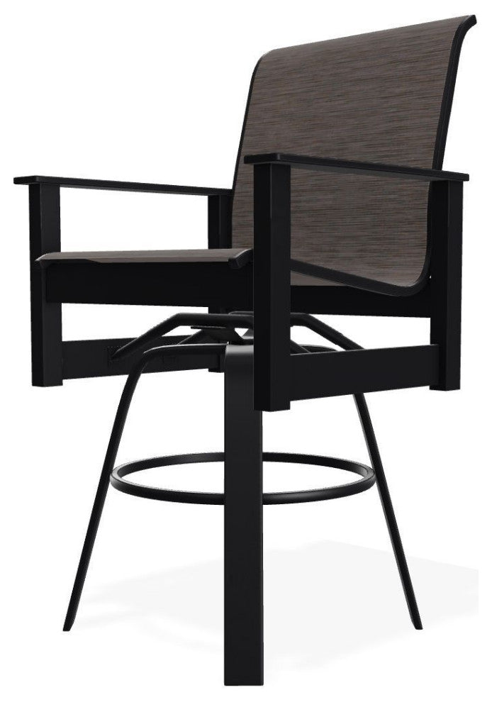 Leeward Sling Bar Height Outdoor Swivel Armchair, James/Black