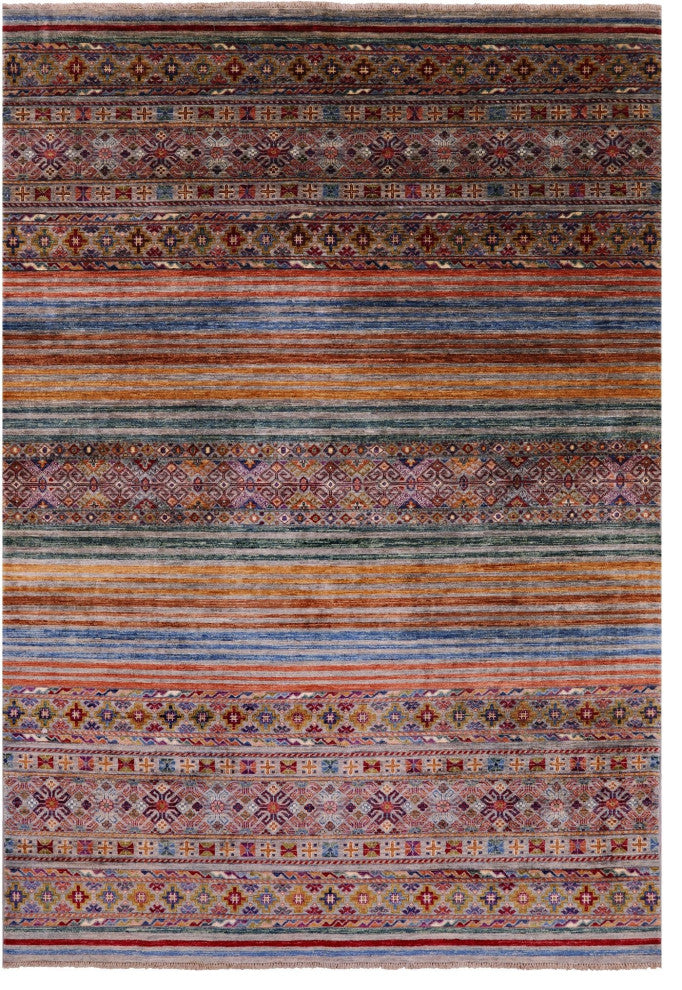 6' 7" X 9' 8" Super Kazak Khorjin Handmade Wool Rug - Q12300