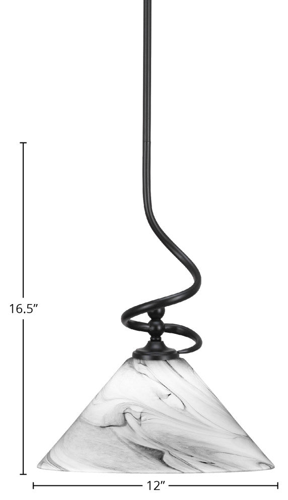 Capri 1-Light Mini Pendant with Hang Straight Swivel, Matte Black/Onyx Swirl