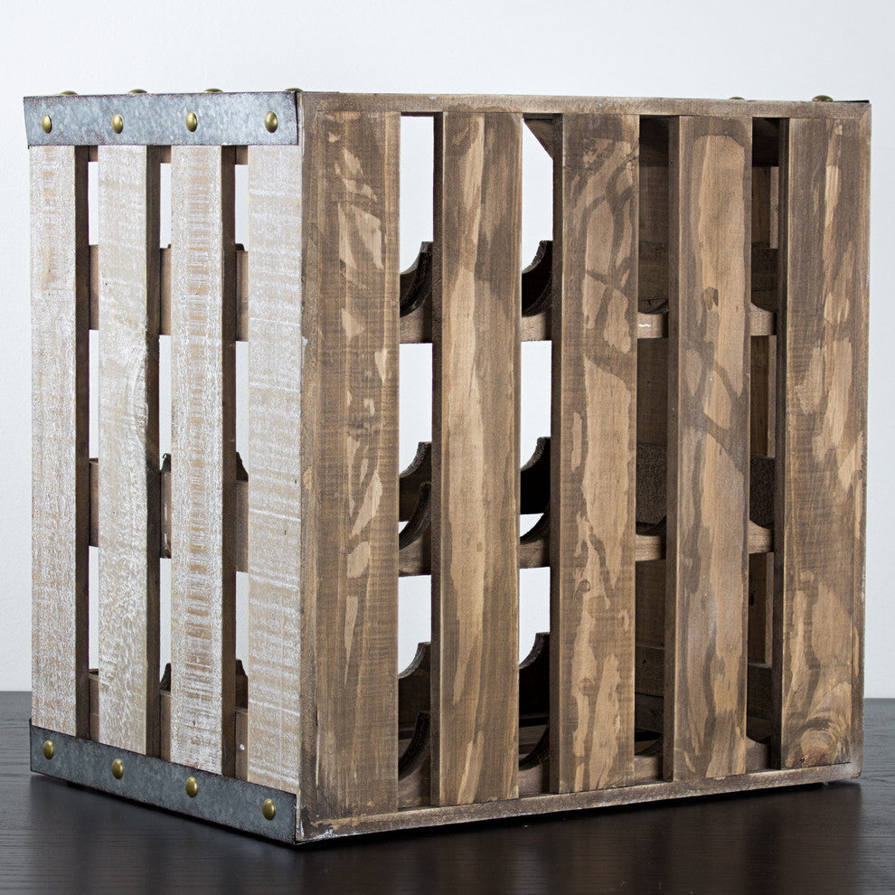 12 Bottle Rustic White Wood Crate Square Wine Rack