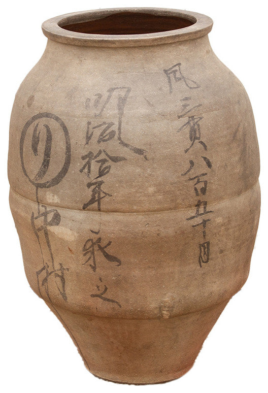 Tall Chinese Calligraphy Unglazed Pot
