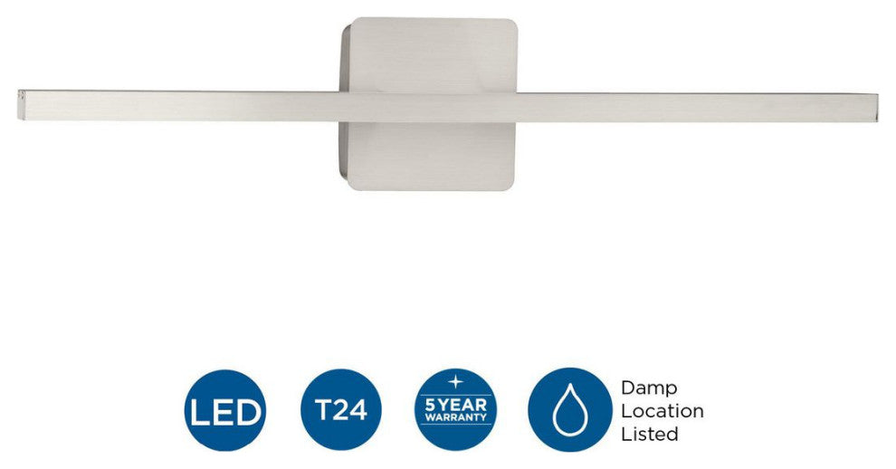 Phase 5 Collection 24" Modern 3CCT Integrated LED Linear Vanity Light, Brushed Nickel
