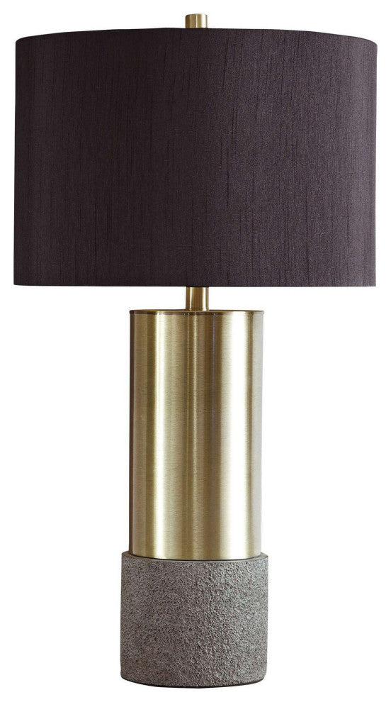 Benzara BM230945 Faux Concrete and Metal Base Table Lamp, Set of 2, Brass & Gray